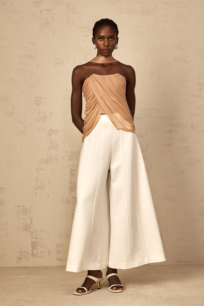 Bérénice brown sequined ruched tulle top