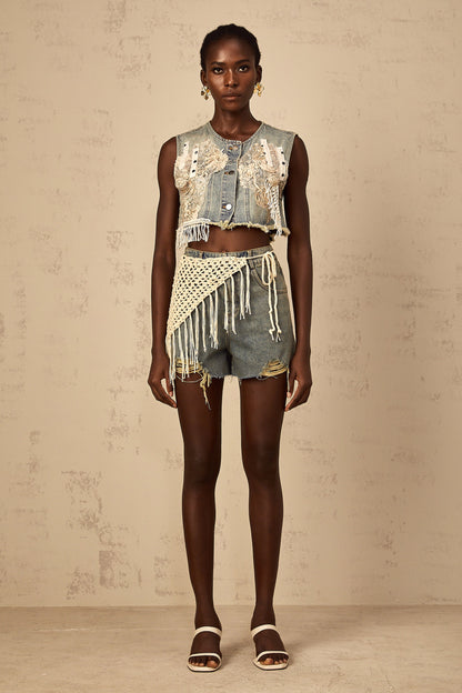 Amaryllis blue boho denim shorts