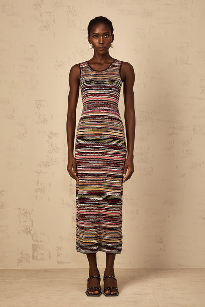 Quentin Purple Striped Crochet Knit Midi Dress
