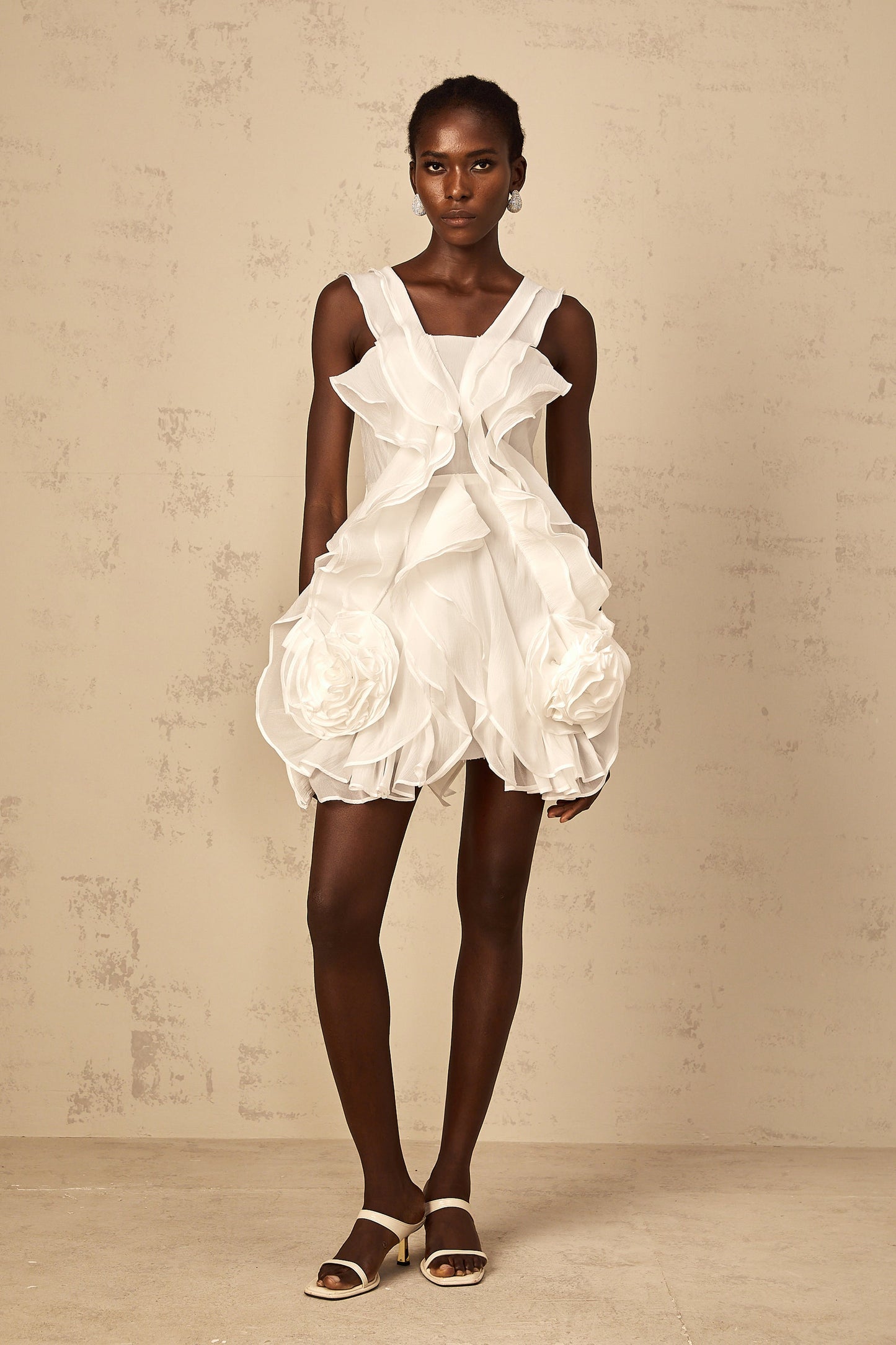 Eline white ruffled tulle mini dress