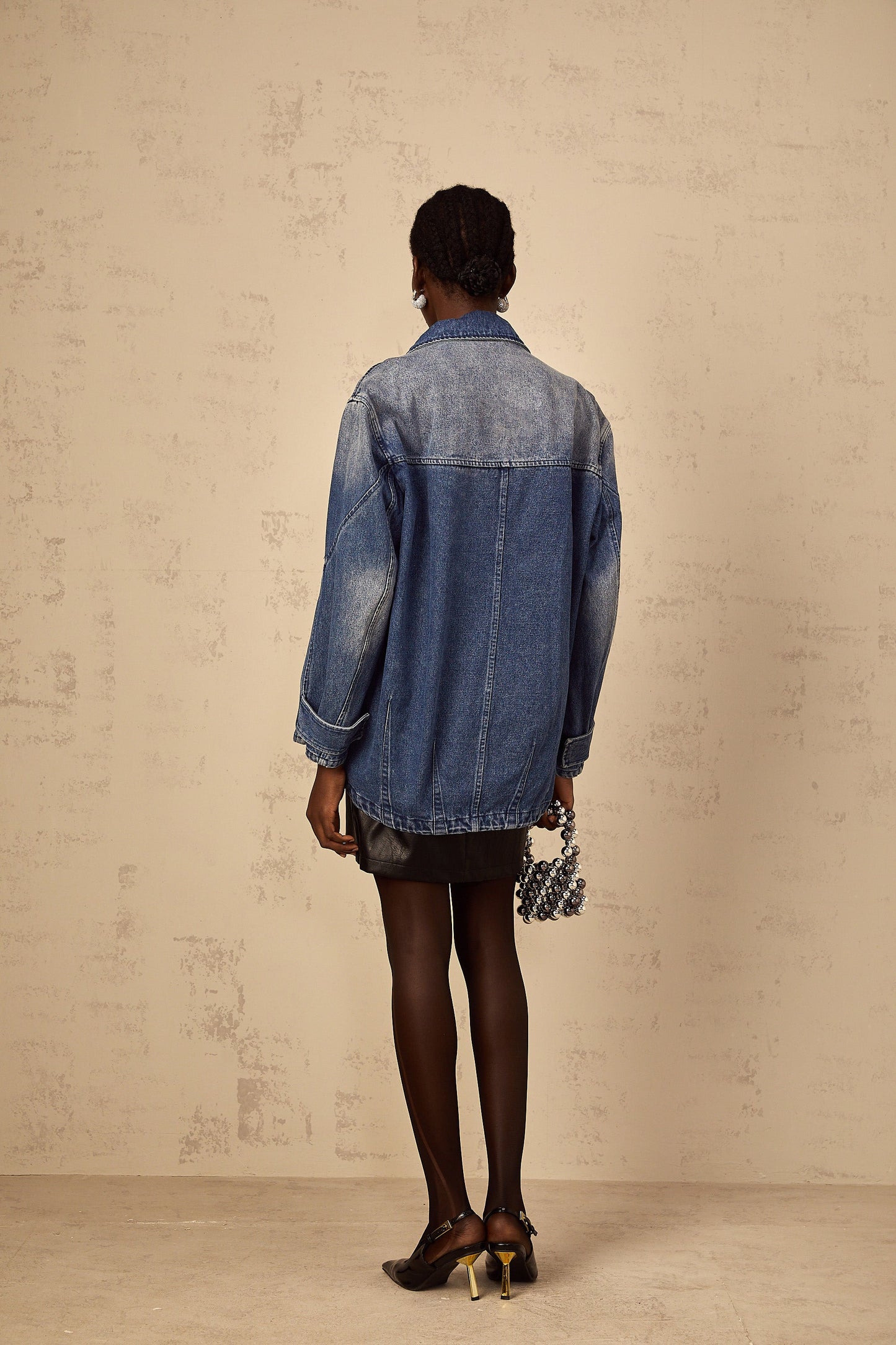 Géraldine blue patchwork loose-fit denim jacket