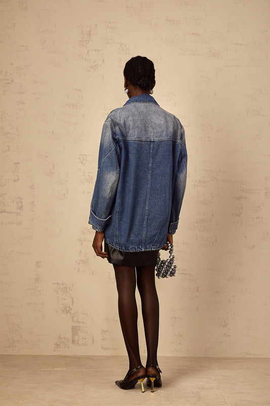 Géraldine blue patchwork loose-fit denim jacket