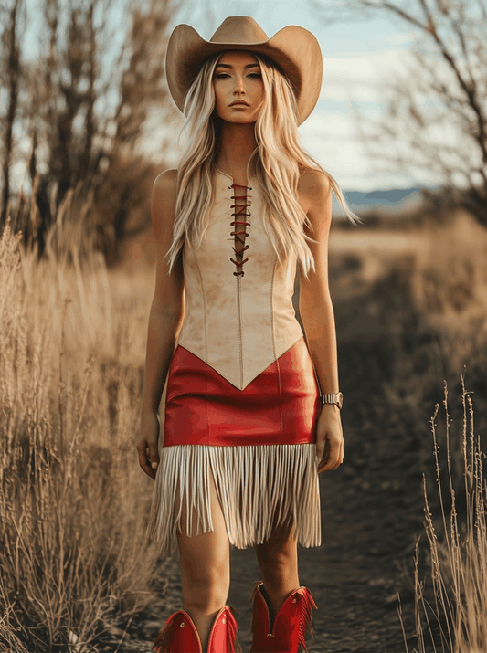 【24-hour shipping out】Elegant Retro Western Contrast Fringe Sleeveless Mini Dress