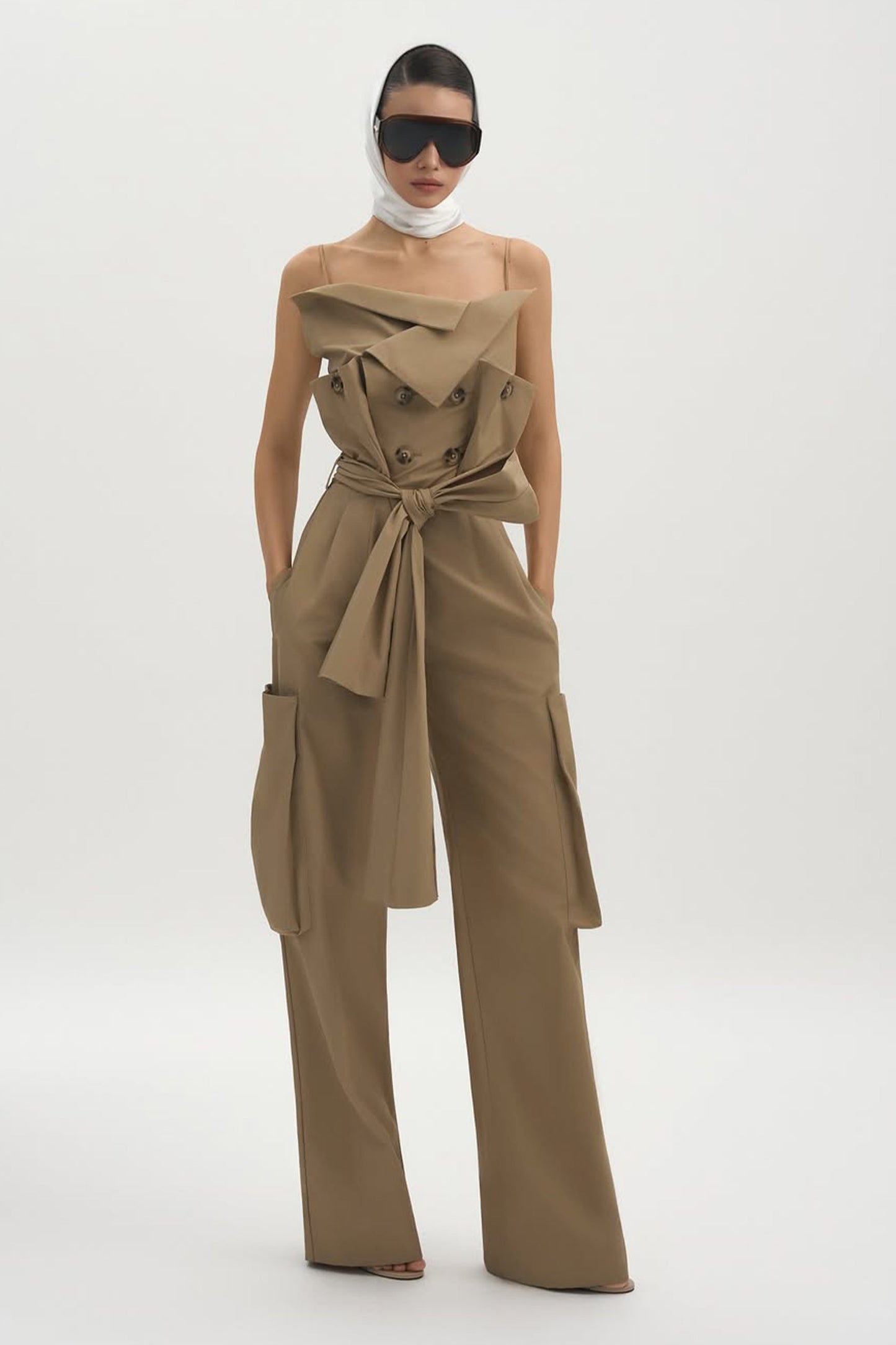 Nanette Khaki Asymmetrical Double Breasted Jumpsuit