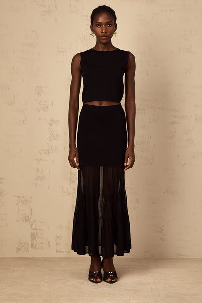 Cerise Black Panelled Fine Knit Matching Set