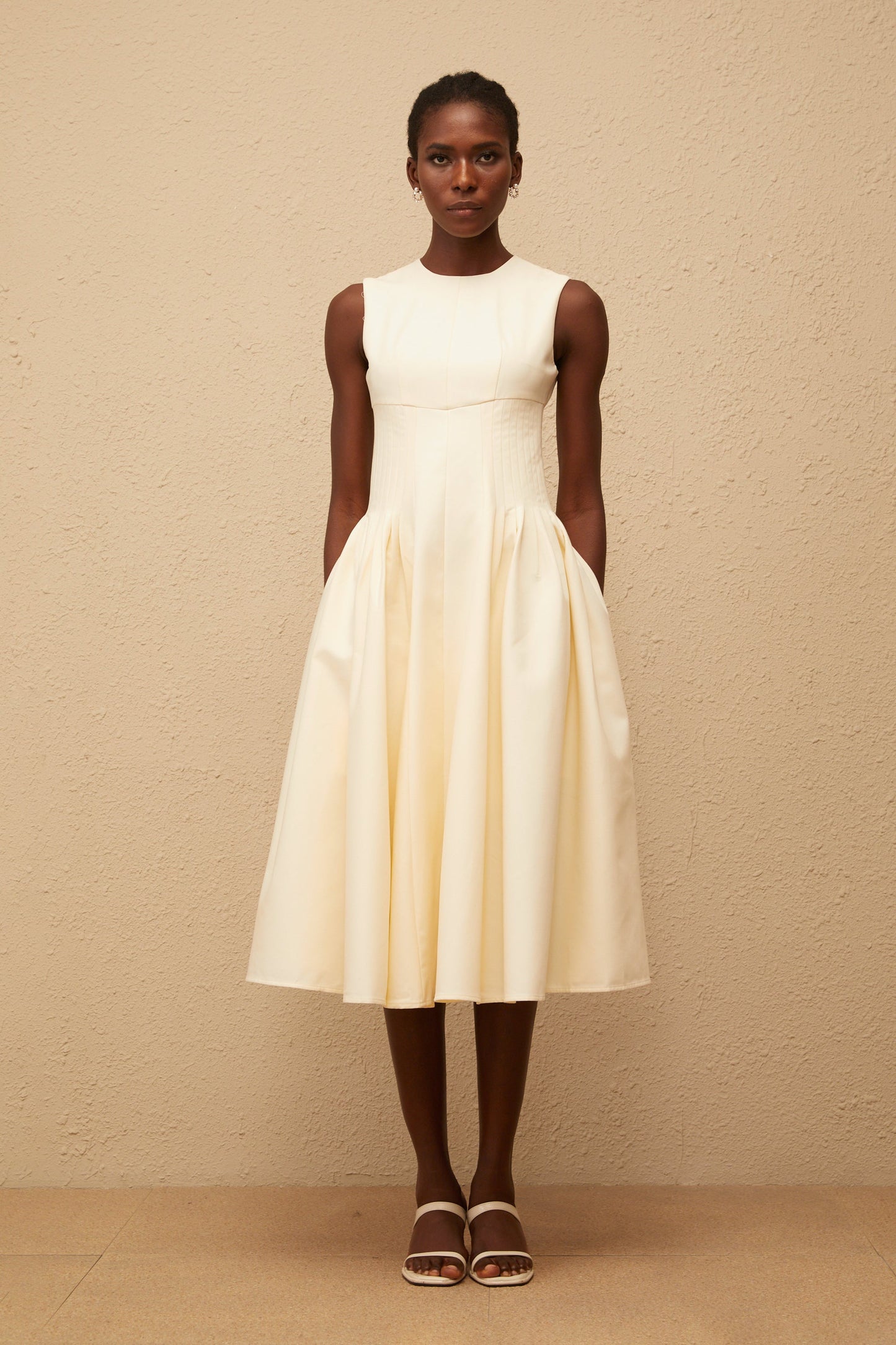 Velours Neutral Voluminous Midi Dress