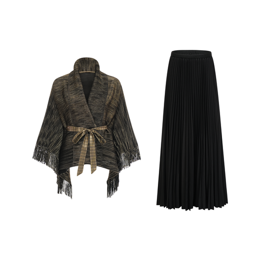 Dextard black gilded creased top & skirt matching set