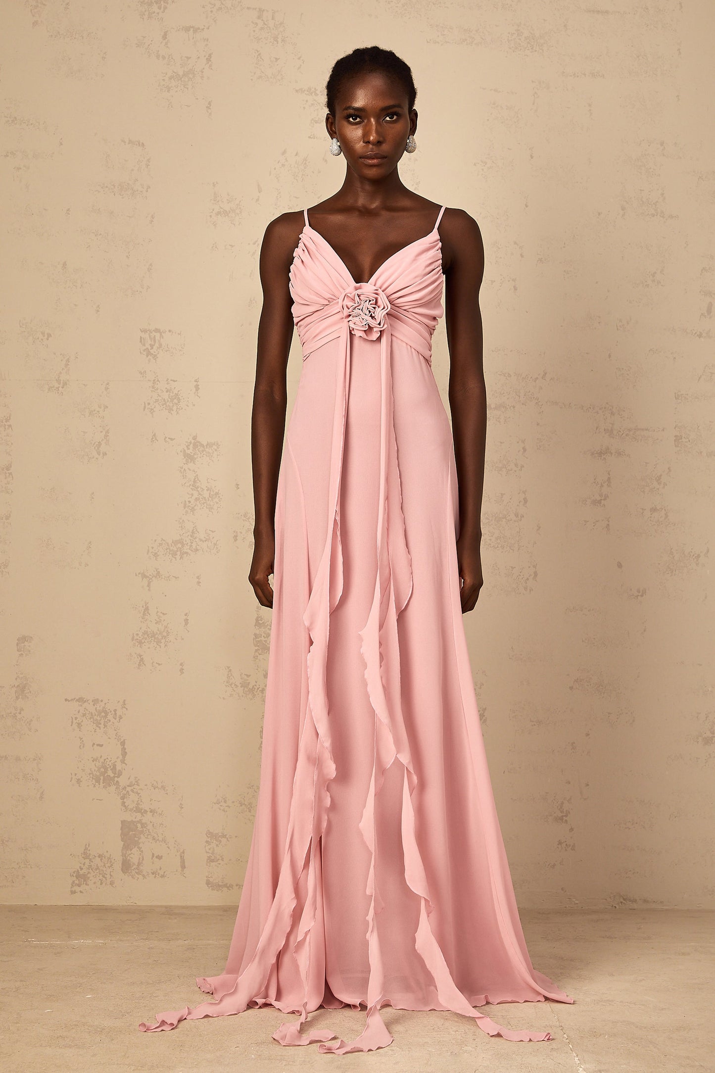 Ysandre Soft-Pink 3D Petal Tulle Maxi Dress