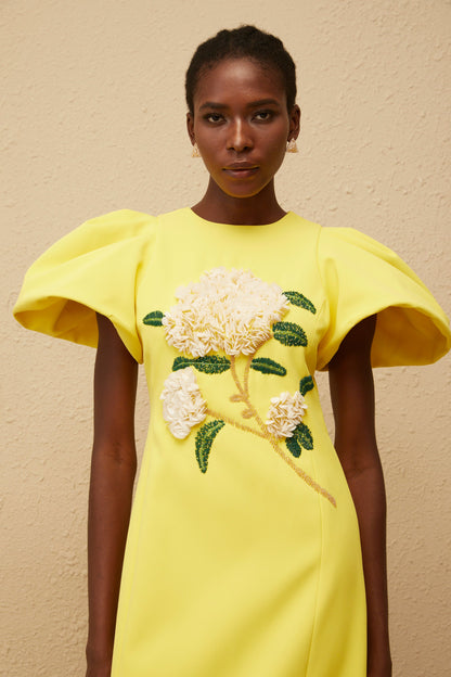 Yrjö Yellow Floral Embroidered Midi Dress