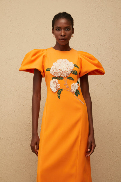 Yrjö Orange Floral Embroidered Midi Dress