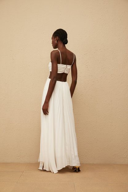 Bérénice White Cut Out Pleated Maxi Dress