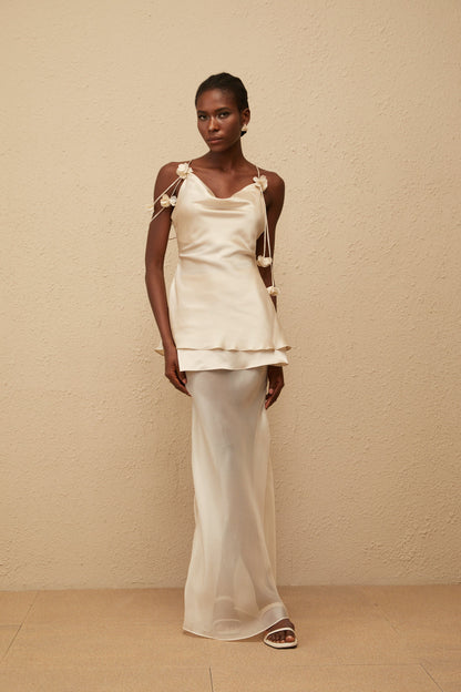 Aikaterini Neutral 3D Petal Satin Matching Set