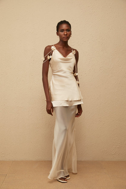 Aikaterini Neutral 3D Petal Satin Matching Set