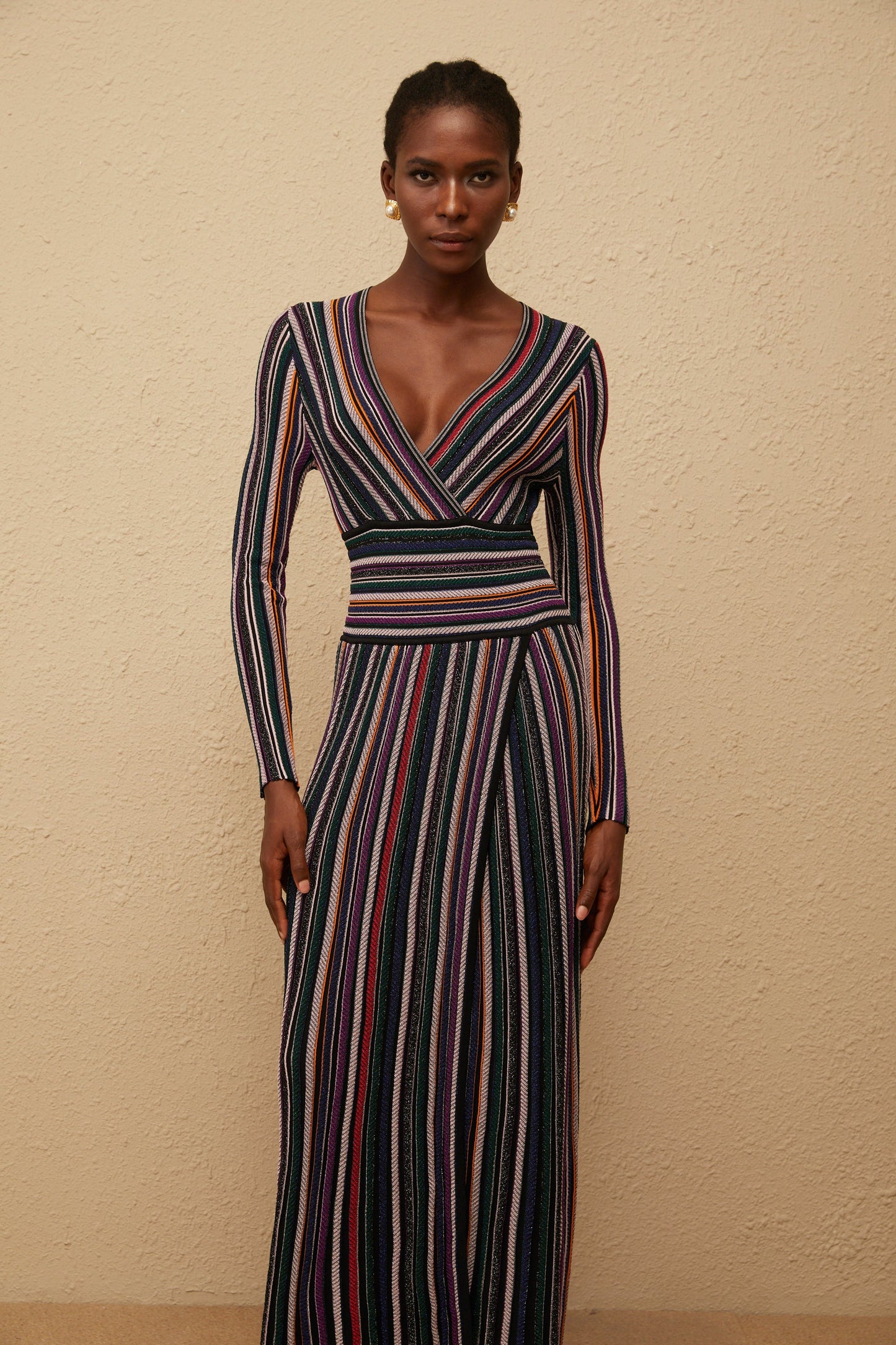 Phoebe Black Vertical Stripe Knit Maxi Dress