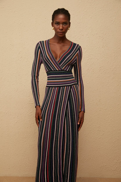Phoebe Black Vertical Stripe Knit Maxi Dress