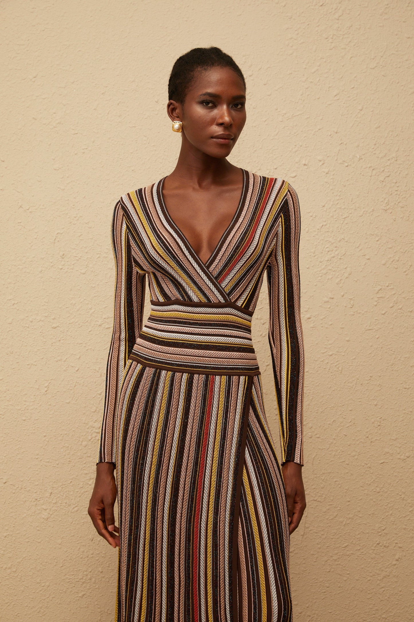 Phoebe Brown Vertical Stripe Knit Midi Dress