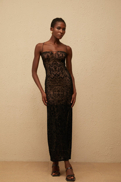 Nikolleta Black Floral Lace Maxi Dress