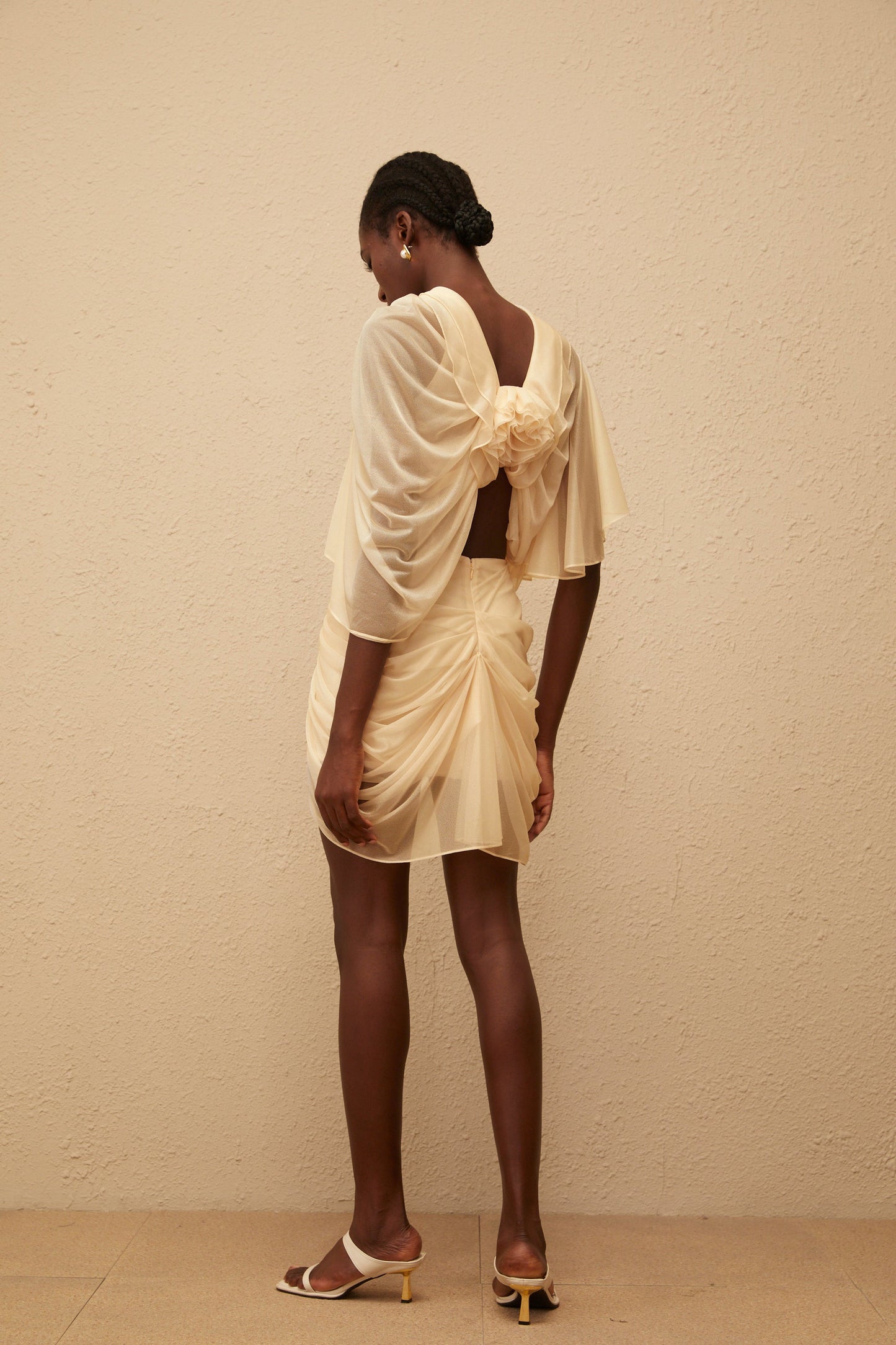 Pénombre Neutral Ruched Tulle Top & Skirt Set