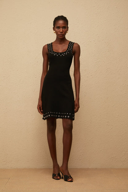 Eirene Black Eyelet Detail Knit Mini Dress