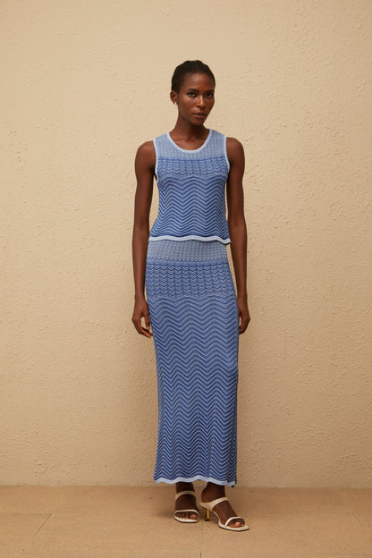 Graphique Blue Wavy Crochet Knit Top & Skirt Co-ord