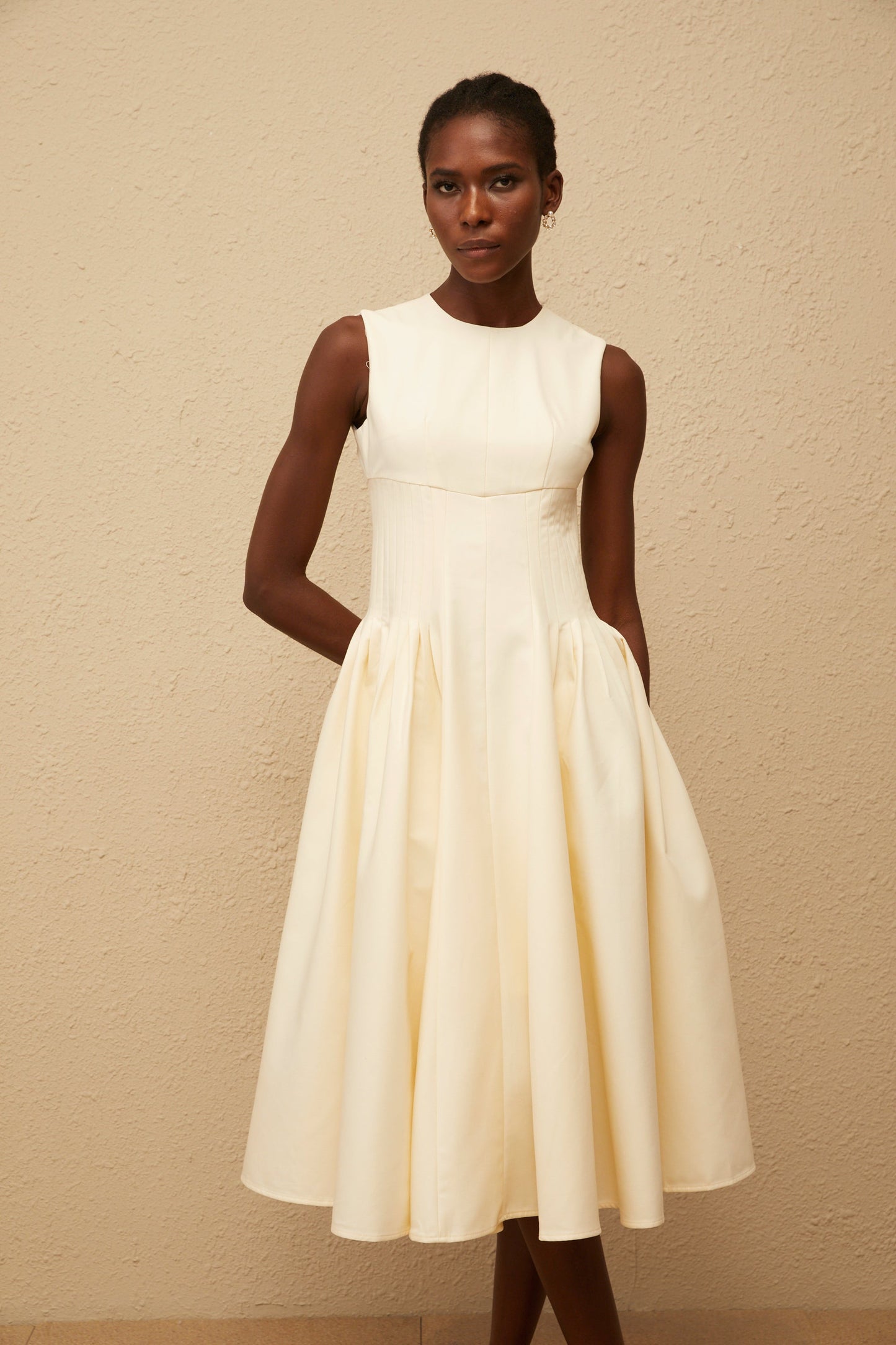 Velours Neutral Voluminous Midi Dress