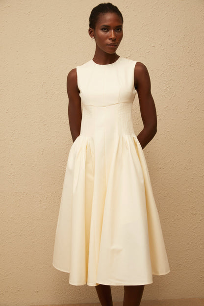 Velours Neutral Voluminous Midi Dress