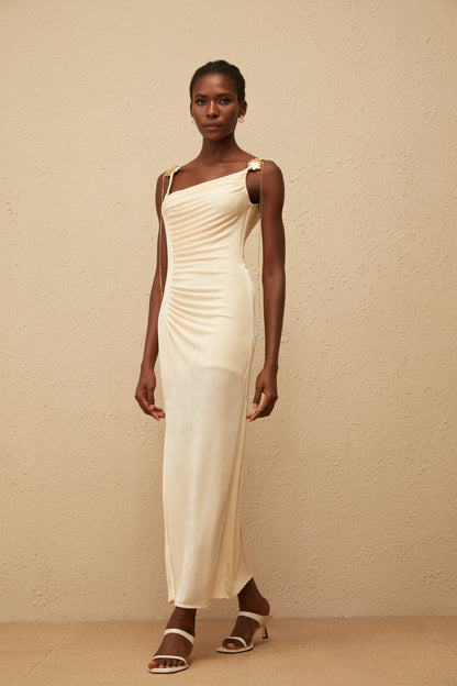 Ondine Shell Embellished Ruched Corset Maxi Dress