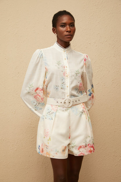 Ambre White Floral Print Shirt & Shorts Set