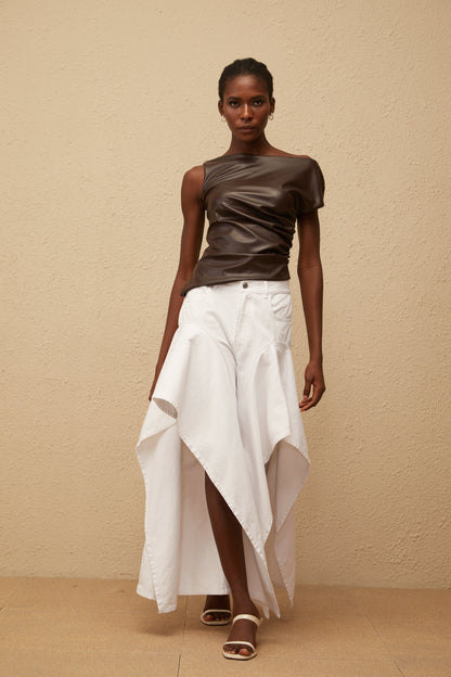 Nadja Brown Asymmetrical Leather Top