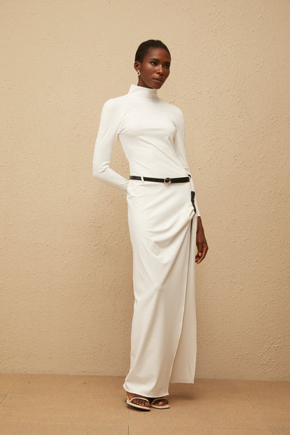 Zephyrine White Gathered Open-Back Maxi Dress
