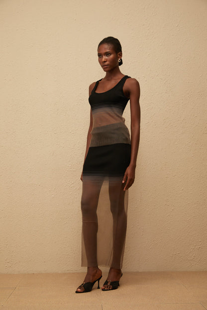Soie Black Semi Sheer Ribbed Knit Matching Set