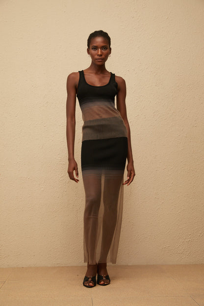 Soie Black Semi Sheer Ribbed Knit Matching Set