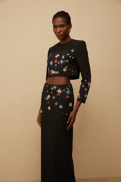 Étoile Black Embellished Top & Skirt Set