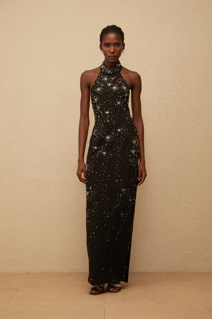 Perle Black Embellished Skinny Cut Maxi Dress
