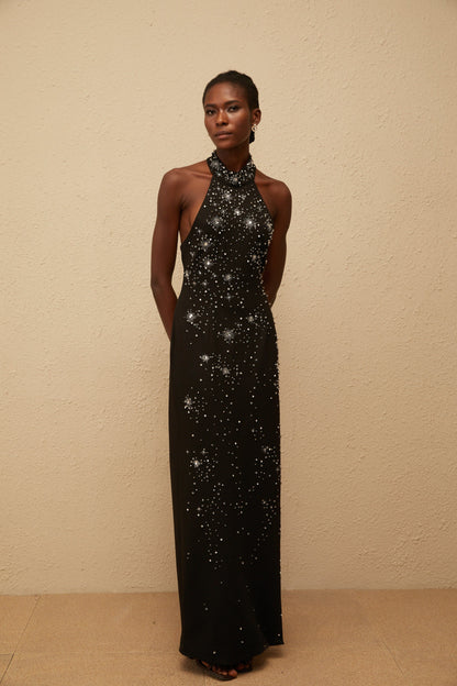 Perle Black Embellished Skinny Cut Maxi Dress