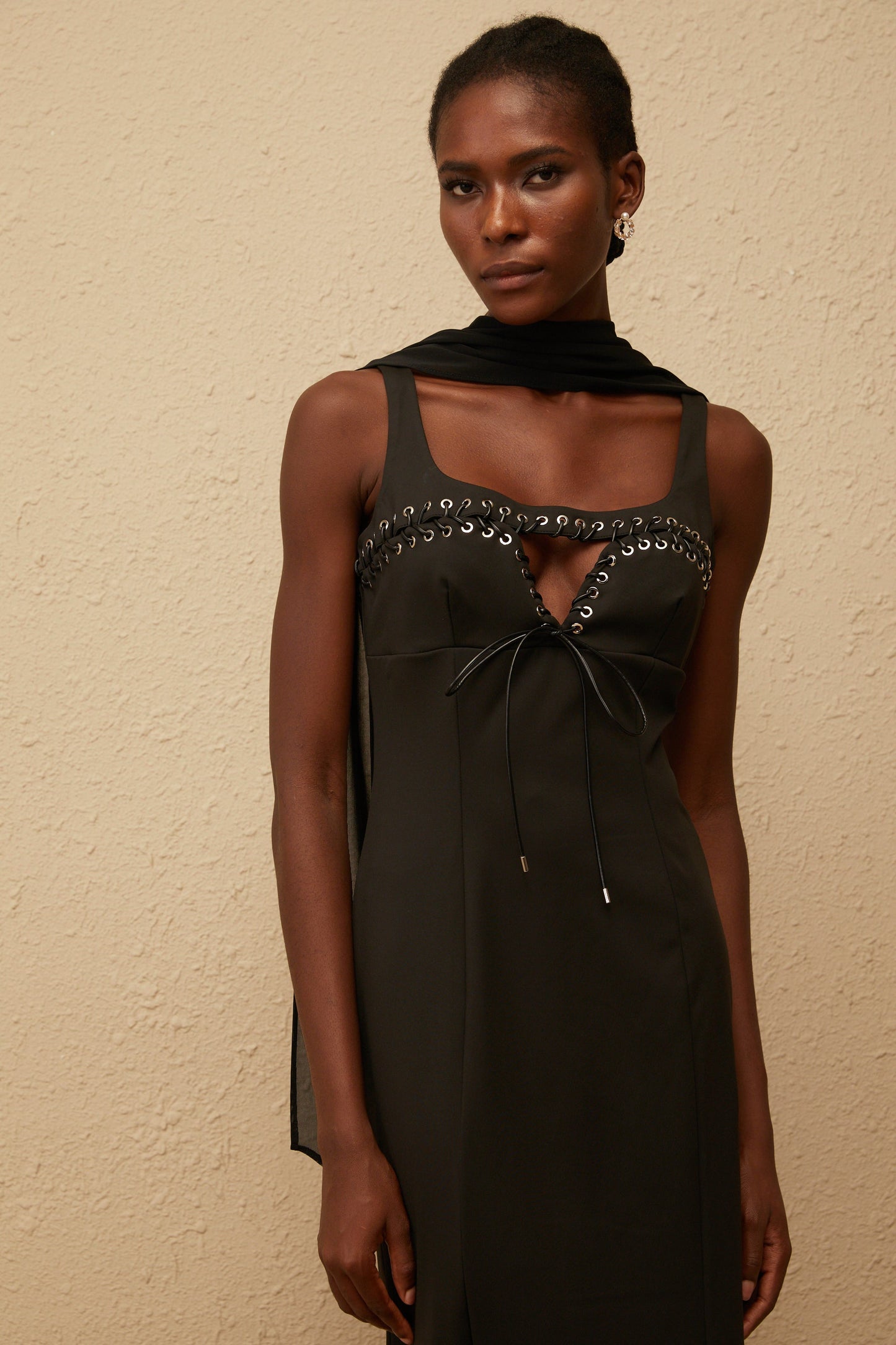 Donatienne Black Eyelet Corset Maxi Dress