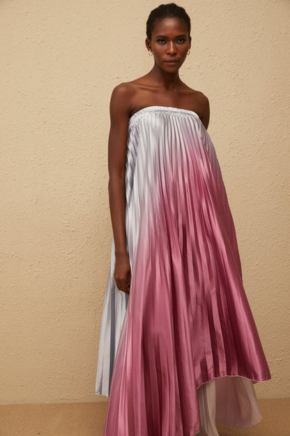 Irini Pink Gradient Pleated Maxi Dress