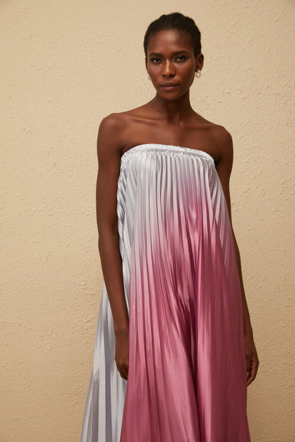 Irini Pink Gradient Pleated Maxi Dress