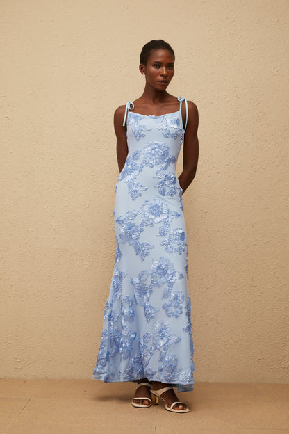 Énigme Blue Jacquard Floral Maxi Dress