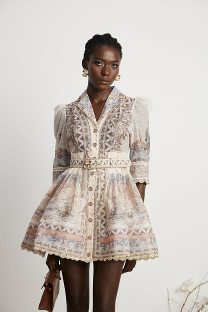 Joséphine Classic Belted V-Neck Mini Dress
