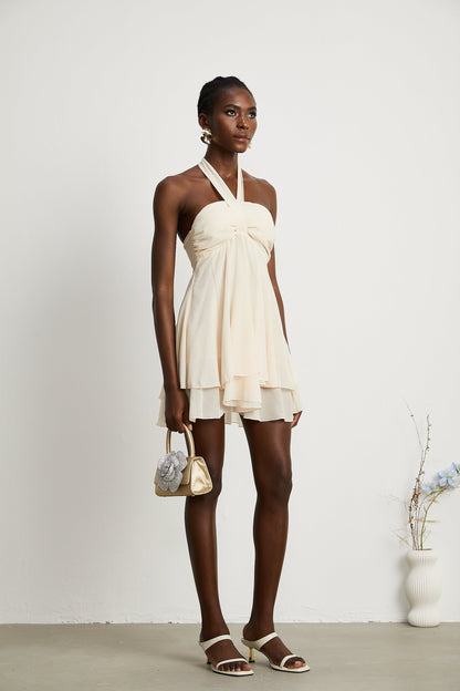 Esmerie Sleeveless Bustier Mini Dress with Back Tie Detail