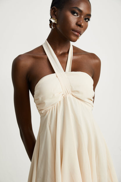 Esmerie Sleeveless Bustier Mini Dress with Back Tie Detail