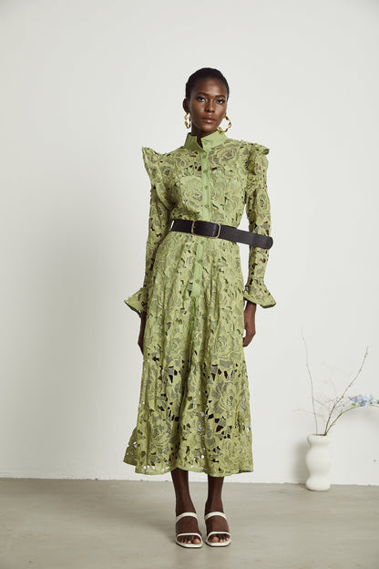 Noémie floral-embroidered midi dress in Green