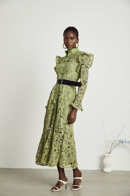 Noémie floral-embroidered midi dress in Green