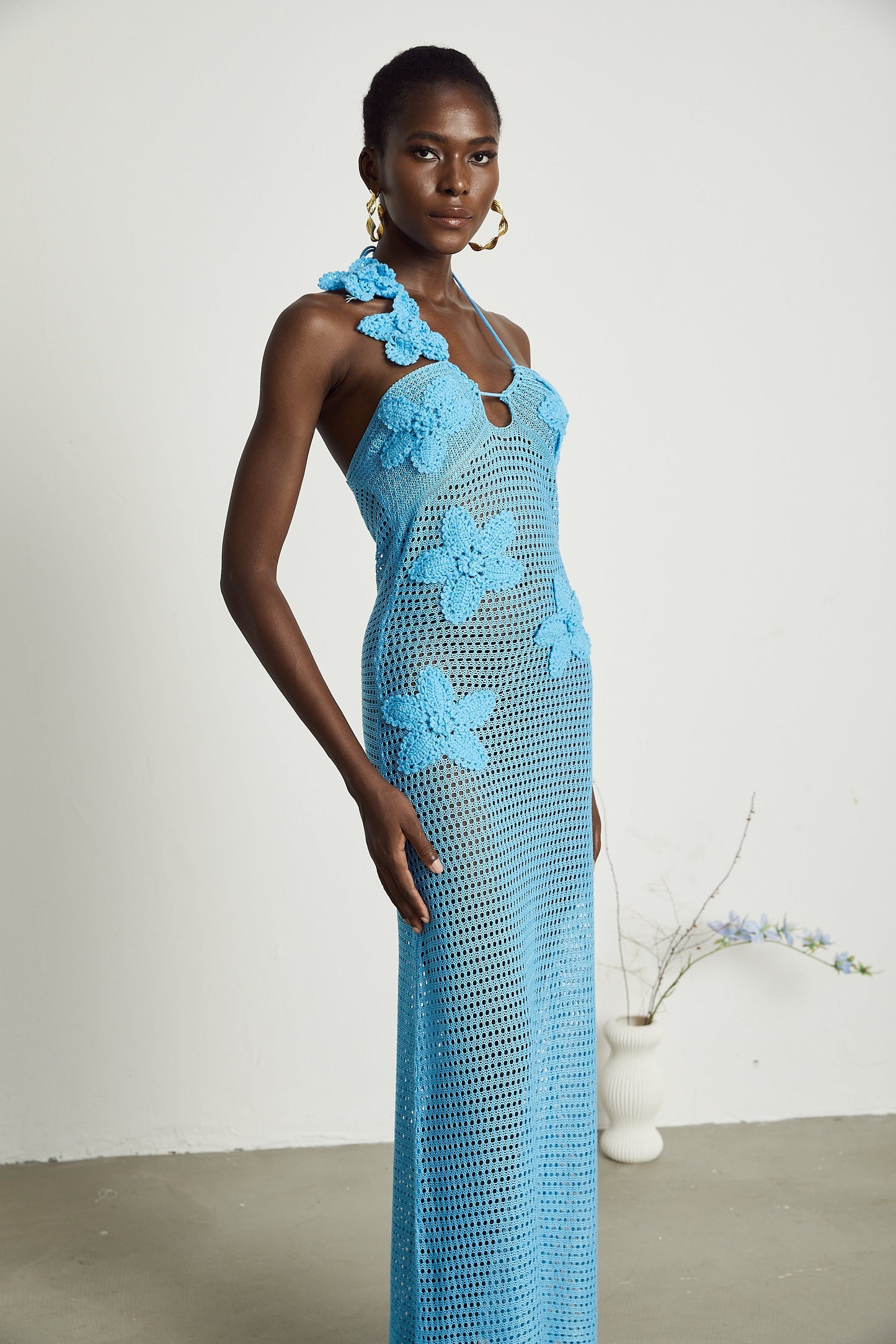 Diane crochet faux-flower embellished maxi dress