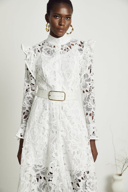 Noémie floral-embroidered midi dress in White
