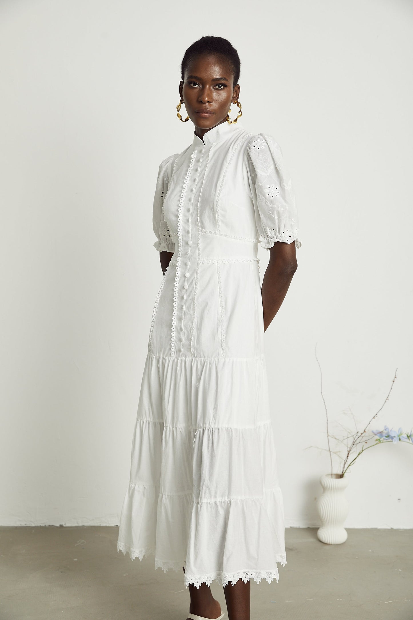 Coline lace floral-embroidered midi dress