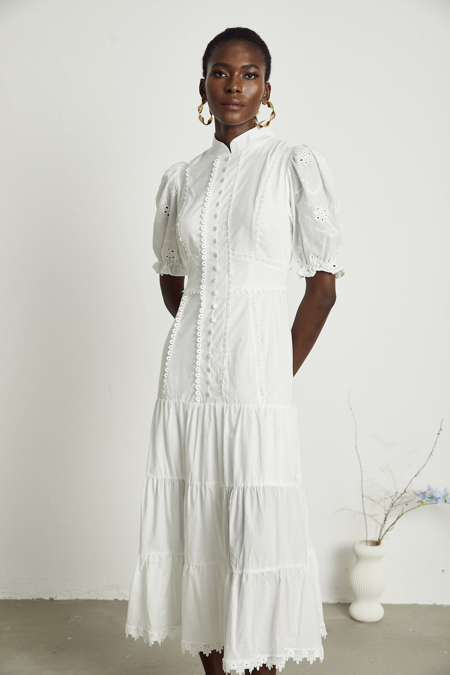 Coline lace floral-embroidered midi dress
