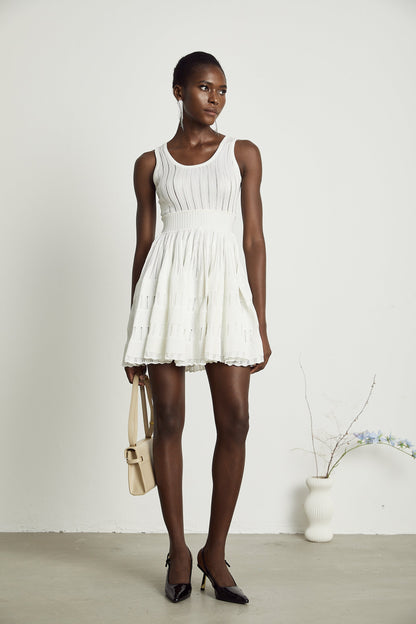 Noémie white cut-out pleated mini dress