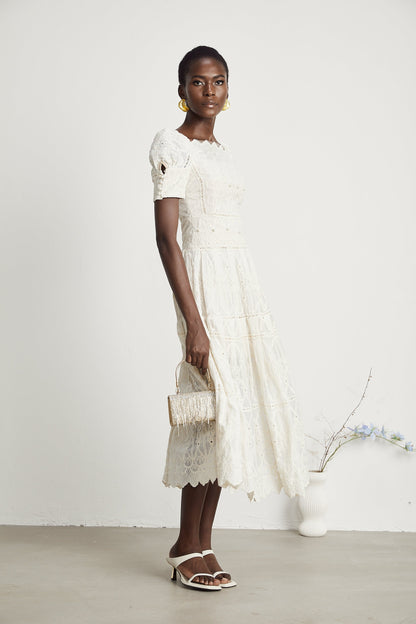 Anaïs faux-pearl embellished cut-out midi dress